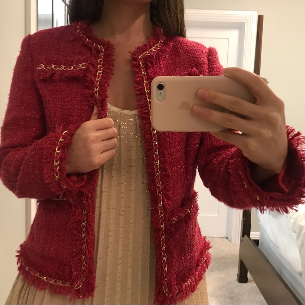 Boston Proper Vintage Fuchsia Tweed Blazer